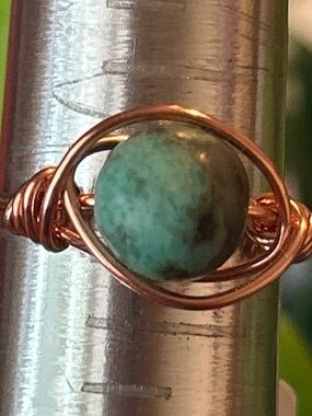 Handmade amazonite crystal copper wire wrapped ring size 7